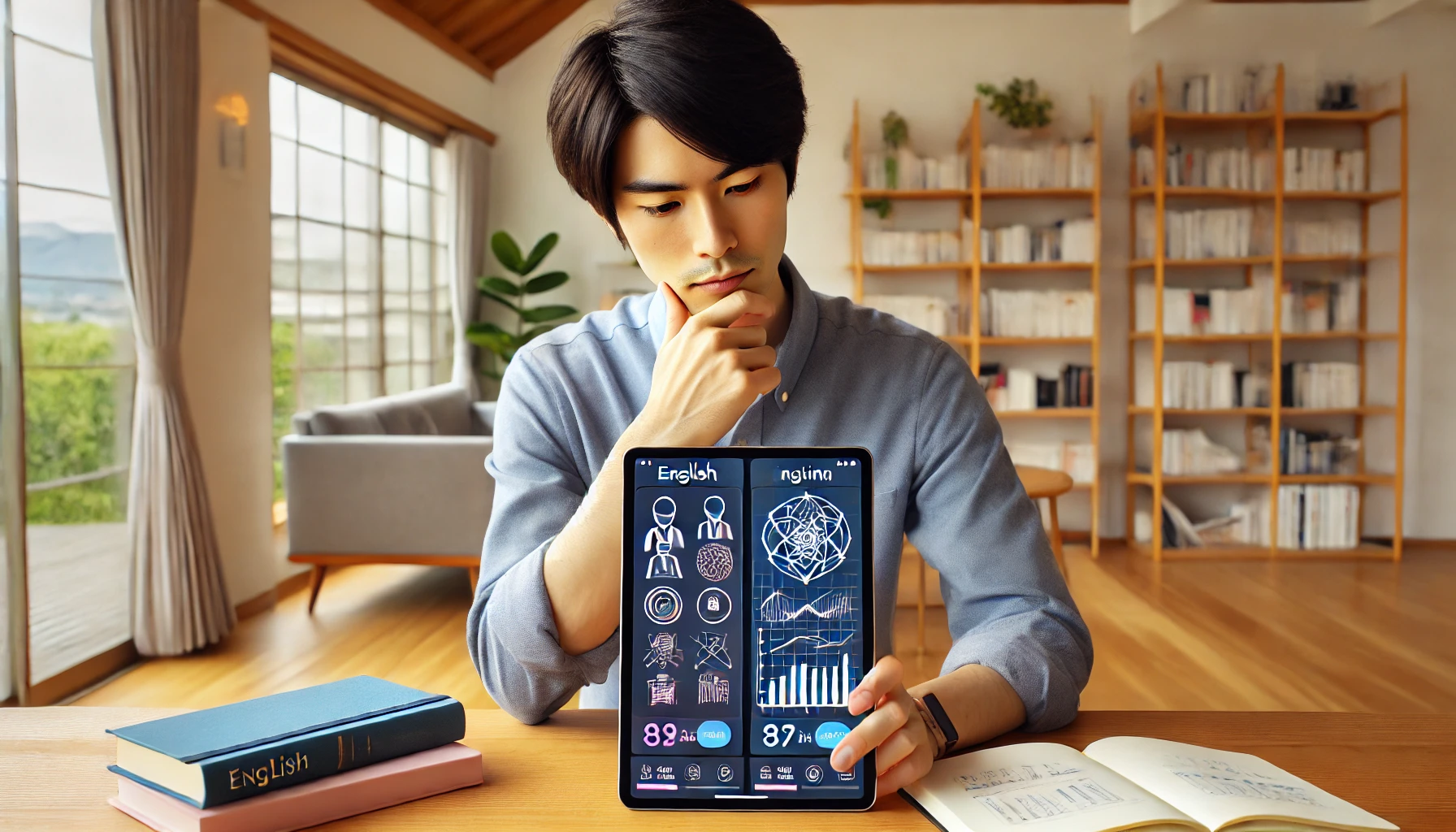 自宅で継続的にAI英会話トレーニングを行う日本人学習者のイメージ