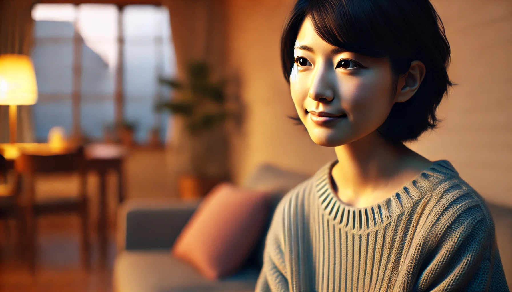 自宅でリラックスしながら英語フレーズを復唱する日本人初心者学習者