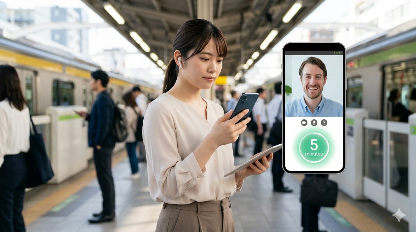 スキマ時間で賢く学ぶ。駅のホームや通勤時間でも5分だけ英会話。