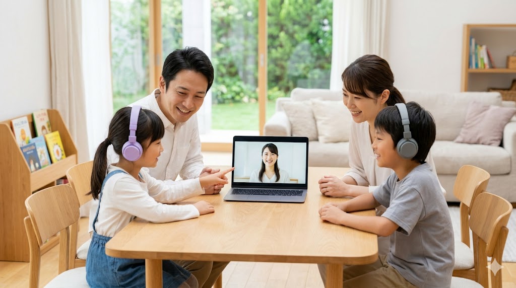 家族でアカウントをシェアして、コスパ良くオンライン英会話を楽しむ日本の家族。