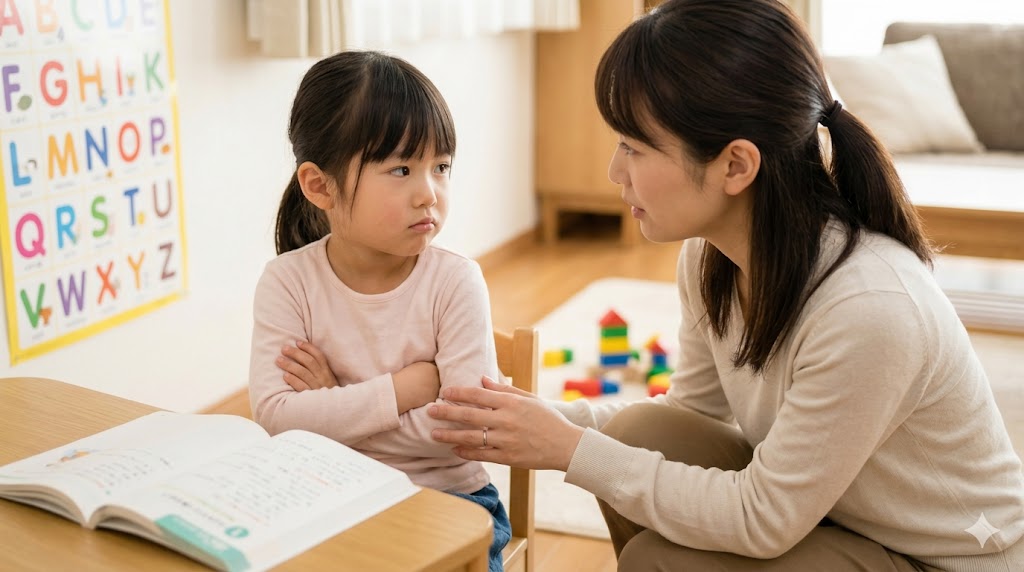 子供が親に英会話を嫌がる様子