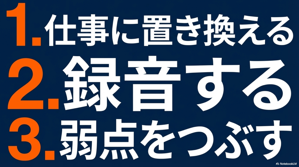 仕事に置き換える、録音する、弱点をつぶすという3つの効率的な学習プロセス