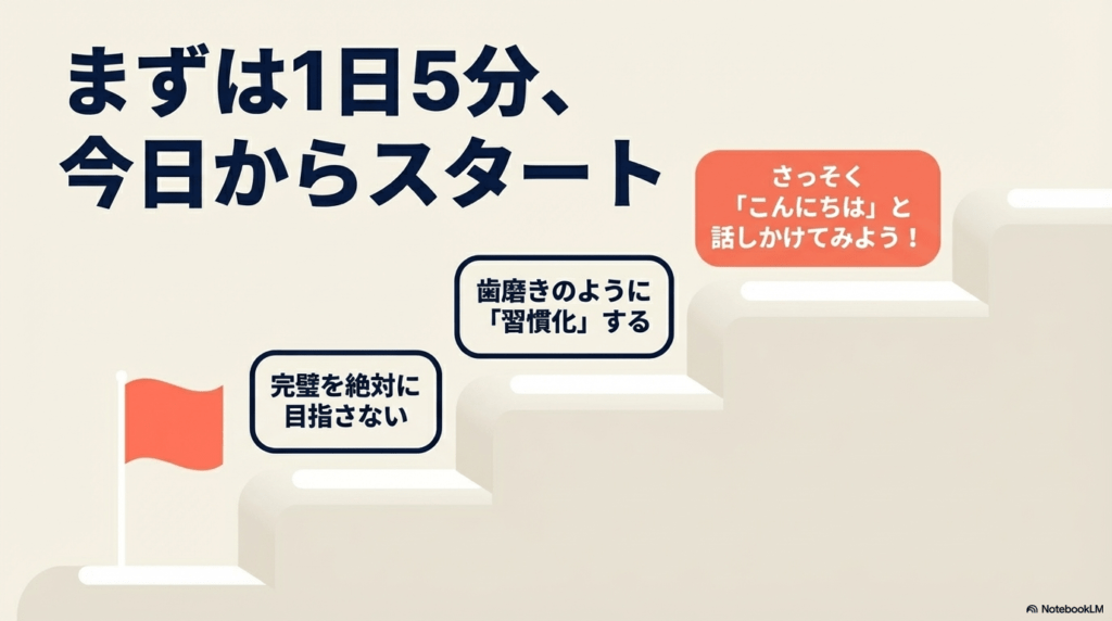 1日5分から始め、歯磨きのように英会話を習慣化するためのポイントまとめ
