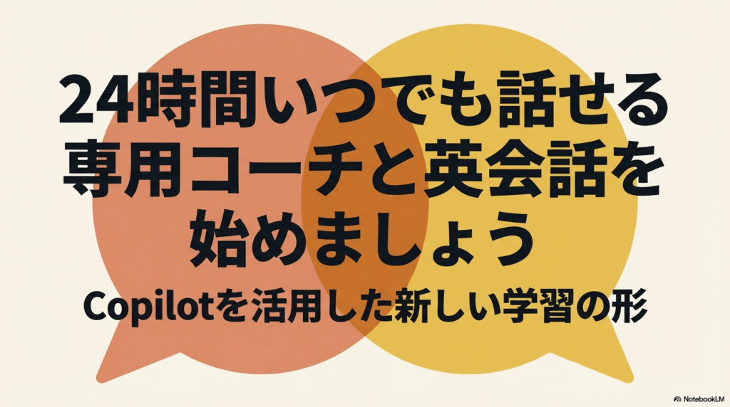 24時間いつでも話せる専用コーチと英会話を始めるための導入スライド画像