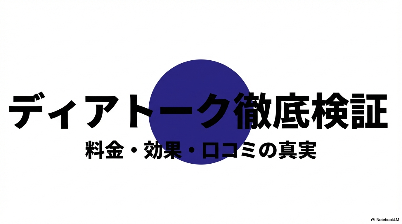 ディアトークの料金・効果・口コミを徹底検証するスライド資料の表紙。
