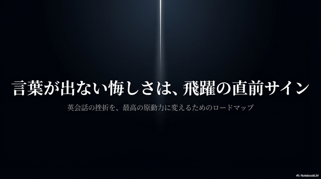 「言葉が出ない悔しさは飛躍の直前サイン」と書かれた英会話学習のロードマップ表紙画像