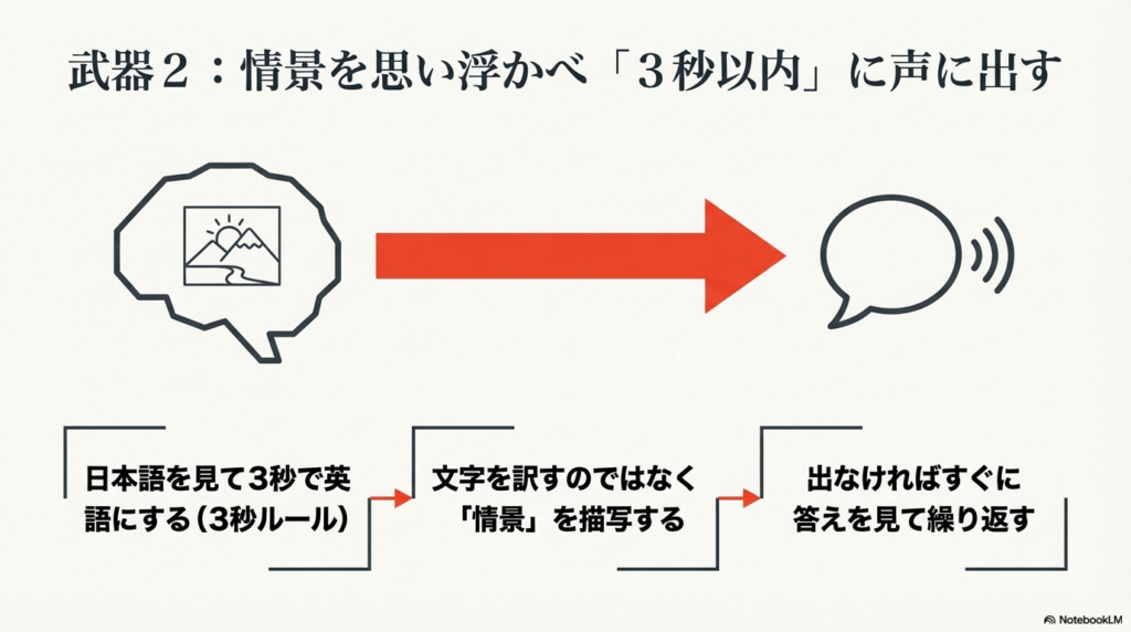 日本語をそのまま訳すのではなく、情景を思い浮かべて3秒以内に英語にする瞬間英作文の具体的なやり方