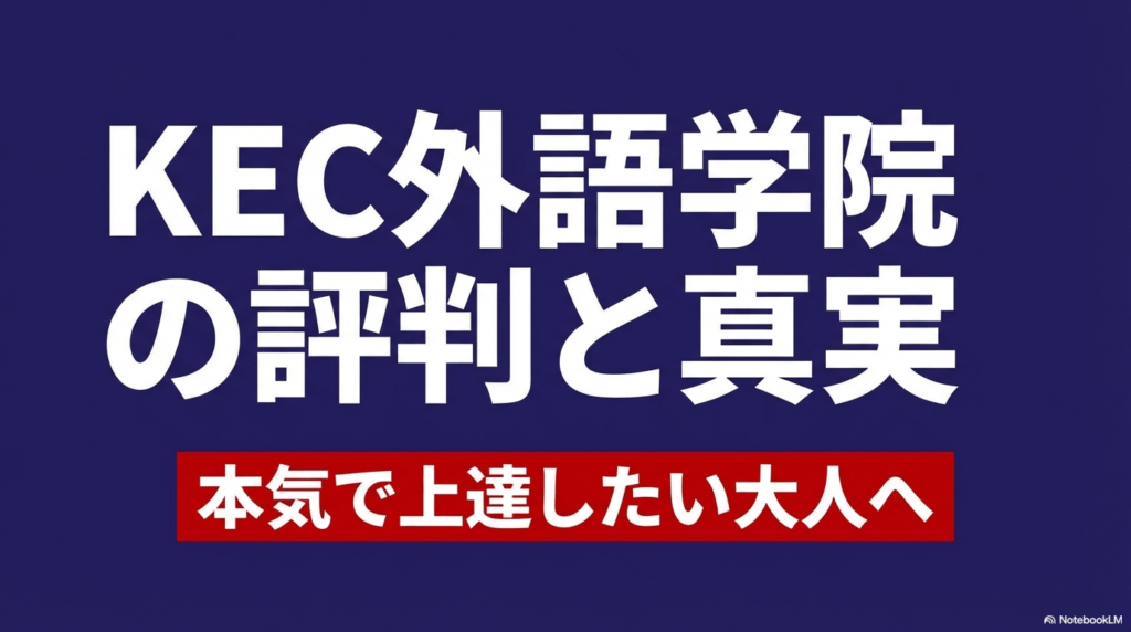 KEC外語学院の評判と真実、本気で上達したい大人へのメッセージが書かれたスライド表紙。