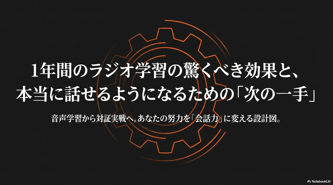 ラジオ英会話を1年継続した後の努力を会話力に変える設計図のスライド