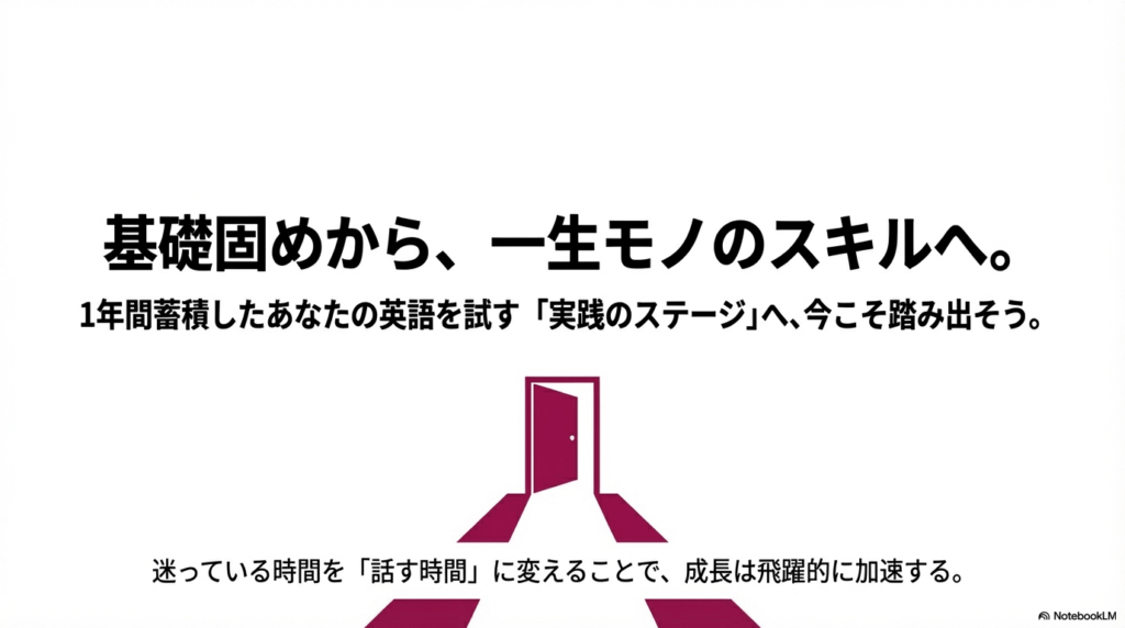 1年間の蓄積を実戦のステージで爆発させ成長を加速させる最終ステップのスライド