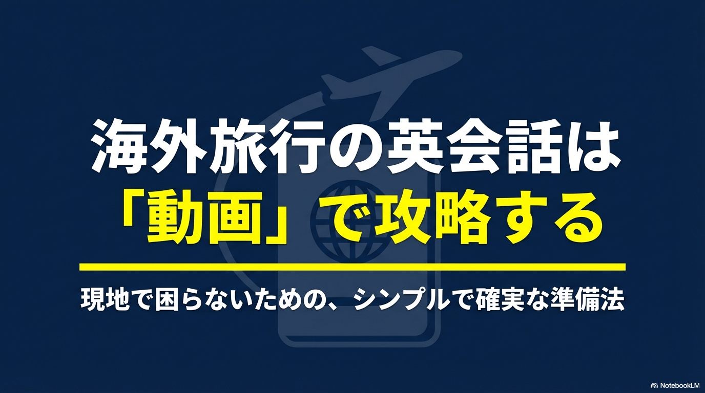海外旅行の英会話を動画で攻略するためのシンプルで確実な準備法を紹介するスライド