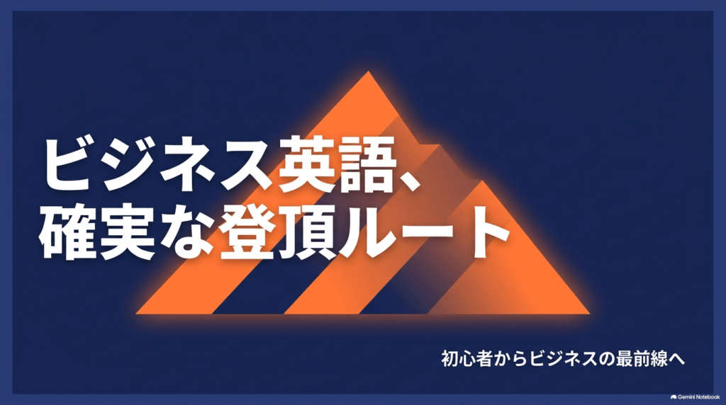 ビジネス英語を習得するための確実な登頂ルートを示したスライド画像